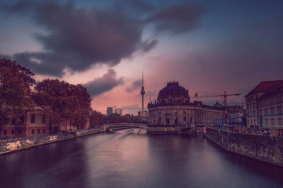 View of cityscape against sky during sunset