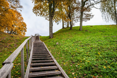 View from below to the stairs leading up to the hill near dubingiai, lithuania