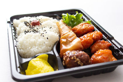 High angle view of food in plate