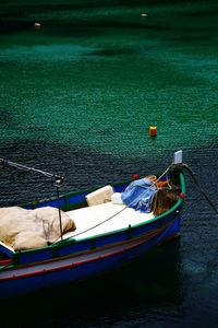 View of boats moored in sea