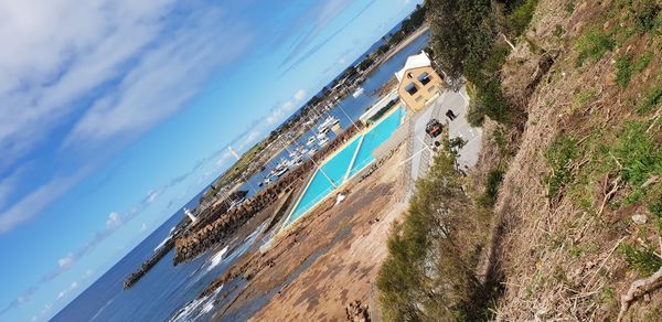 High angle view of beach against sky