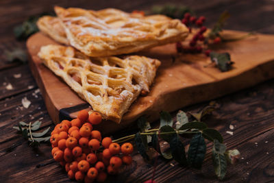 High angle view of vegetables on cutting board