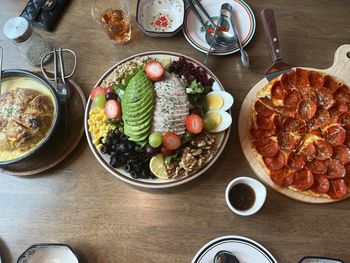 High angle view of food on table