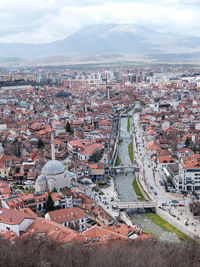 High angle view of townscape against sky