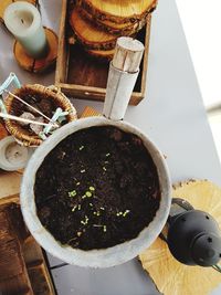 High angle view of food on table