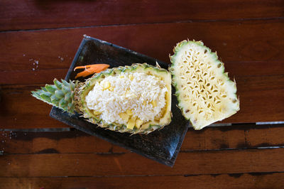 High angle view of sushi on cutting board