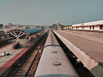 Railroad tracks against clear sky