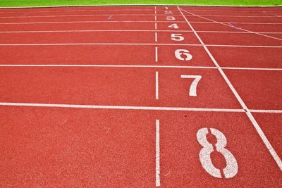 High angle view of red running track