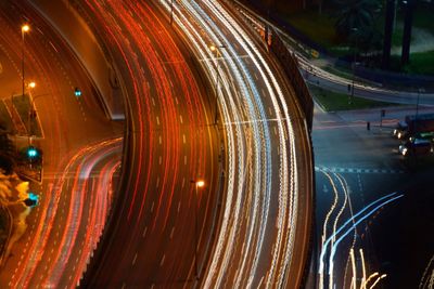 Light trails on road in tunnel