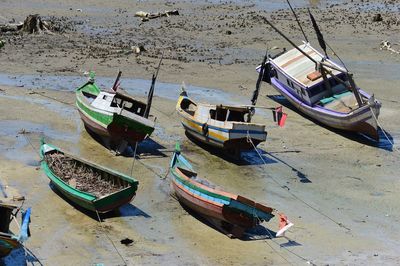 Boats moored in sea