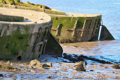 View of old rocks on beach