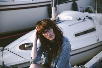 Portrait of beautiful woman in car