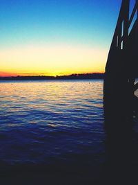 Scenic view of sea against clear sky during sunset