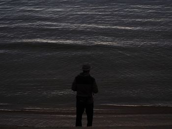 Rear view of man standing on beach