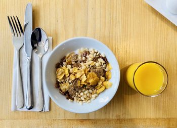 High angle view of breakfast on table