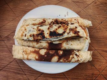 High angle view of bread in plate on table