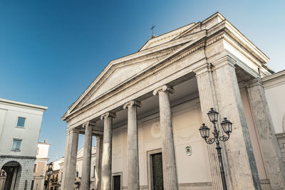 Low angle view of historical building against clear blue sky