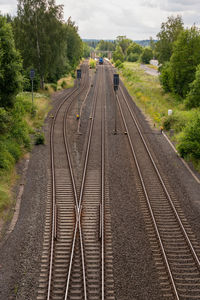 Railroad tracks amidst trees against sky