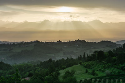 Panoramic view of landscape against sky during sunset