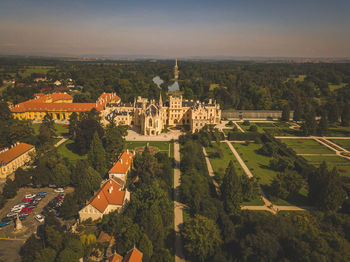 High angle view of buildings in city