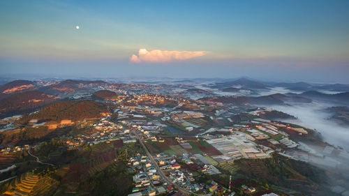 High angle view of townscape against sky