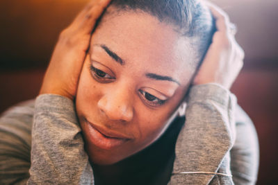 Close-up of thoughtful young woman