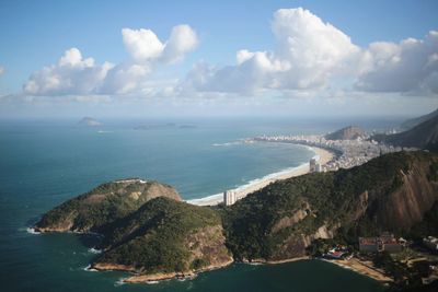 Panoramic view of sea and bay against sky