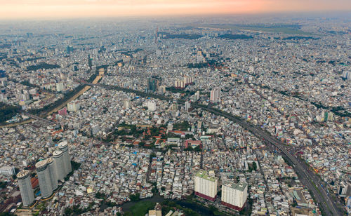 High angle view of buildings in city