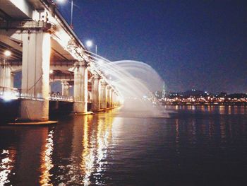 Bridge over river at night