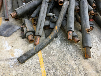 High angle view of rusty pipes