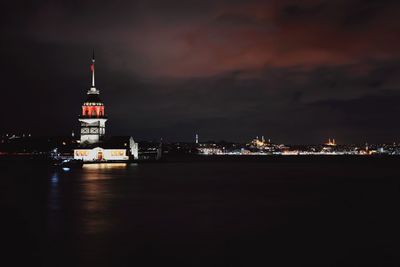 Illuminated buildings in city at night