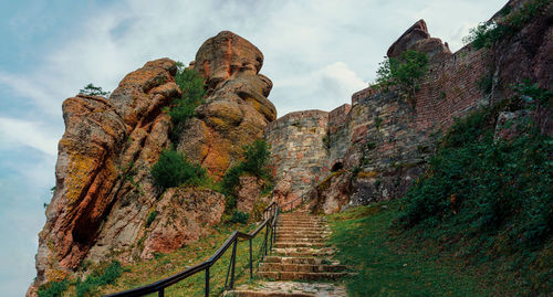 Low angle view of rock formations