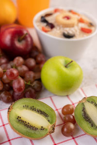 High angle view of fruits in bowl on table