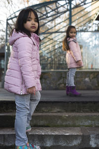 Portrait of girls on staircase