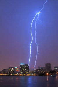 Lightning over city at night