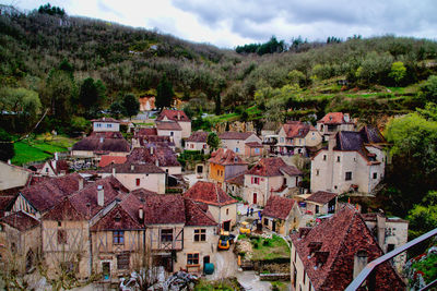 High angle view of townscape against sky