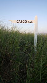 Information sign on grassy field