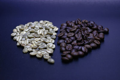 High angle view of coffee beans on table