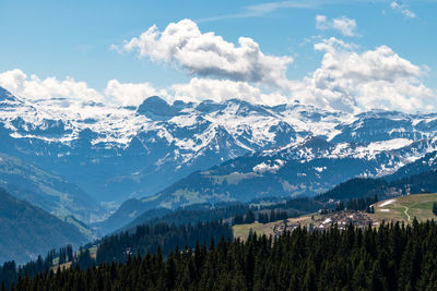 Scenic view of snowcapped mountains against sky