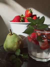 Close-up of strawberries on table