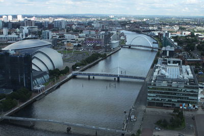 High angle view of bridge over river in city