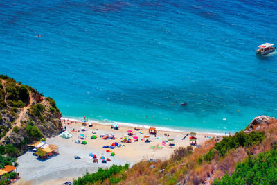 High angle view of people on beach
