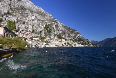 Scenic view of sea against clear blue sky