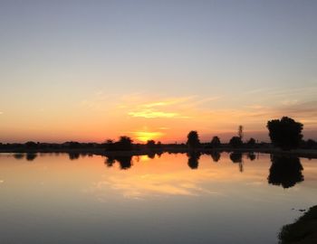 Scenic view of lake against sky during sunset