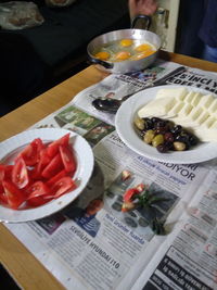 High angle view of meal served on table