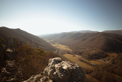 Scenic view of mountains against clear sky