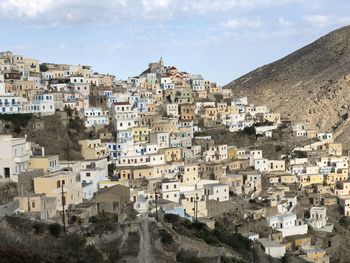 High angle view of townscape against sky