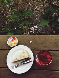 High angle view of dessert on table