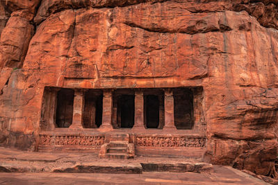 Badami cave no one chalukya dynasty ancient stone art from flat angle 