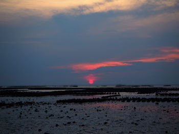 Scenic view of beach against sky during sunset